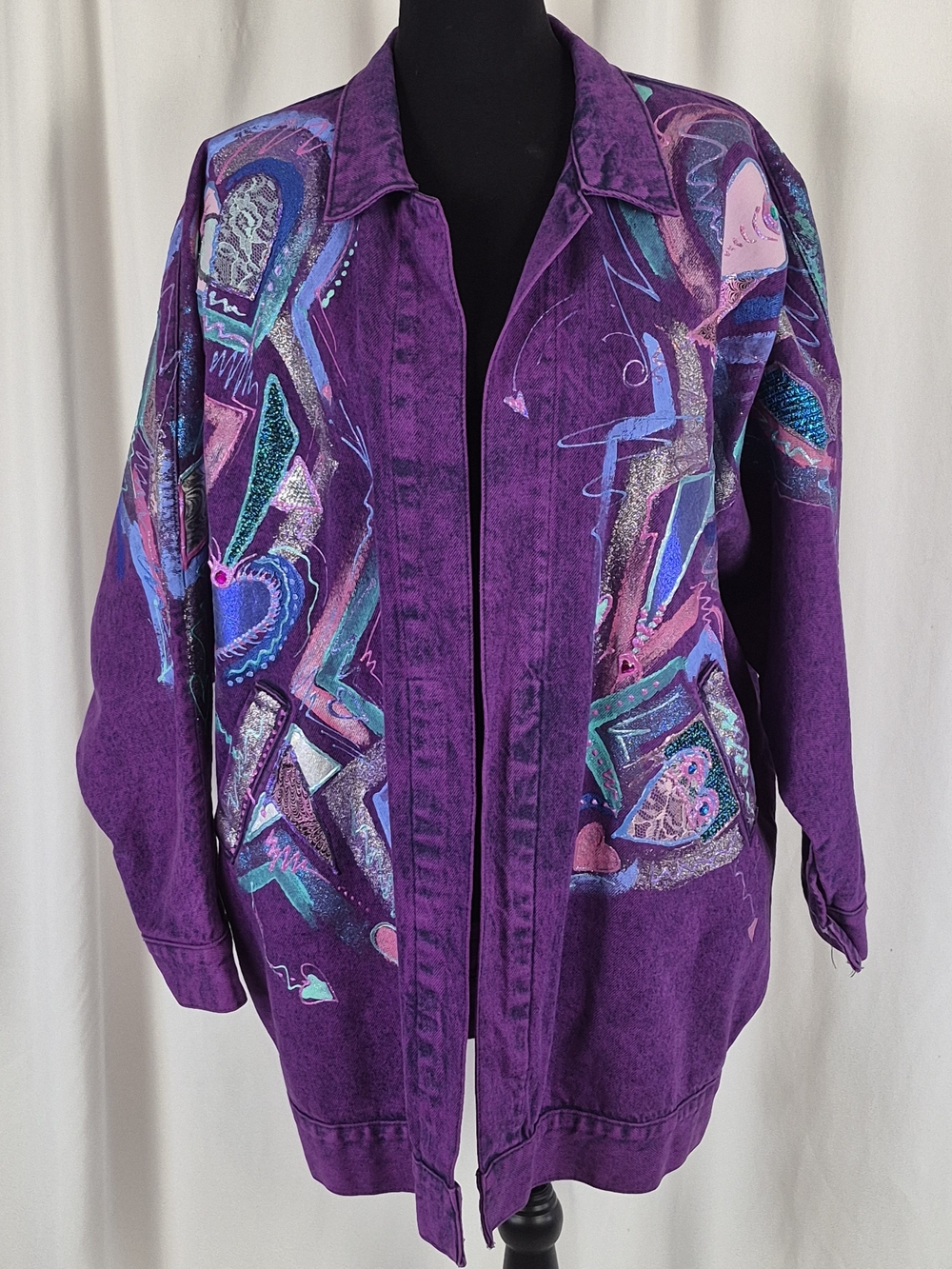 Sundance Vintage 80s Purple Acid-Wash Art-To-Wear Denim Jacket - Size M/Oversize